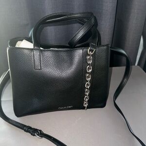 Calvin Klein Black Tote with Silver Chain Accent